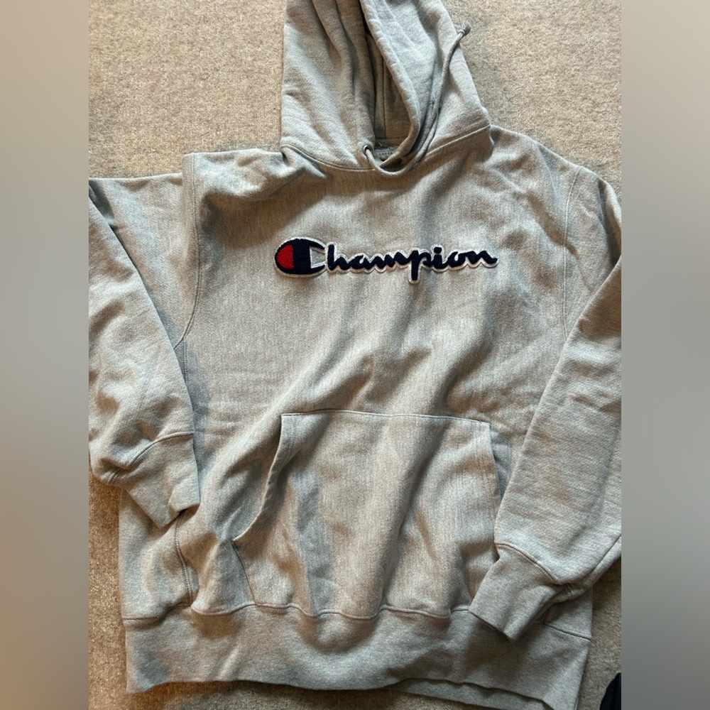 Champion script (reverse weave) gray hoodie